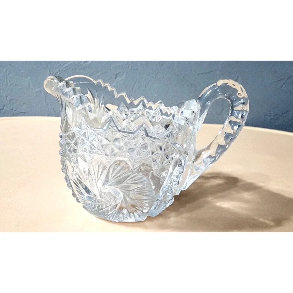 American Brilliant Period Crystal Cut Glass Pinwheel Creamer And Sugar Bowl‎ Set